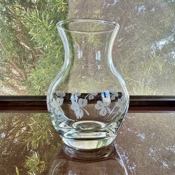 Vintage Etched Crystal Clear Glass Bud Vase with Clover Shamrocks – 4.5”H - Picture 6 of 10